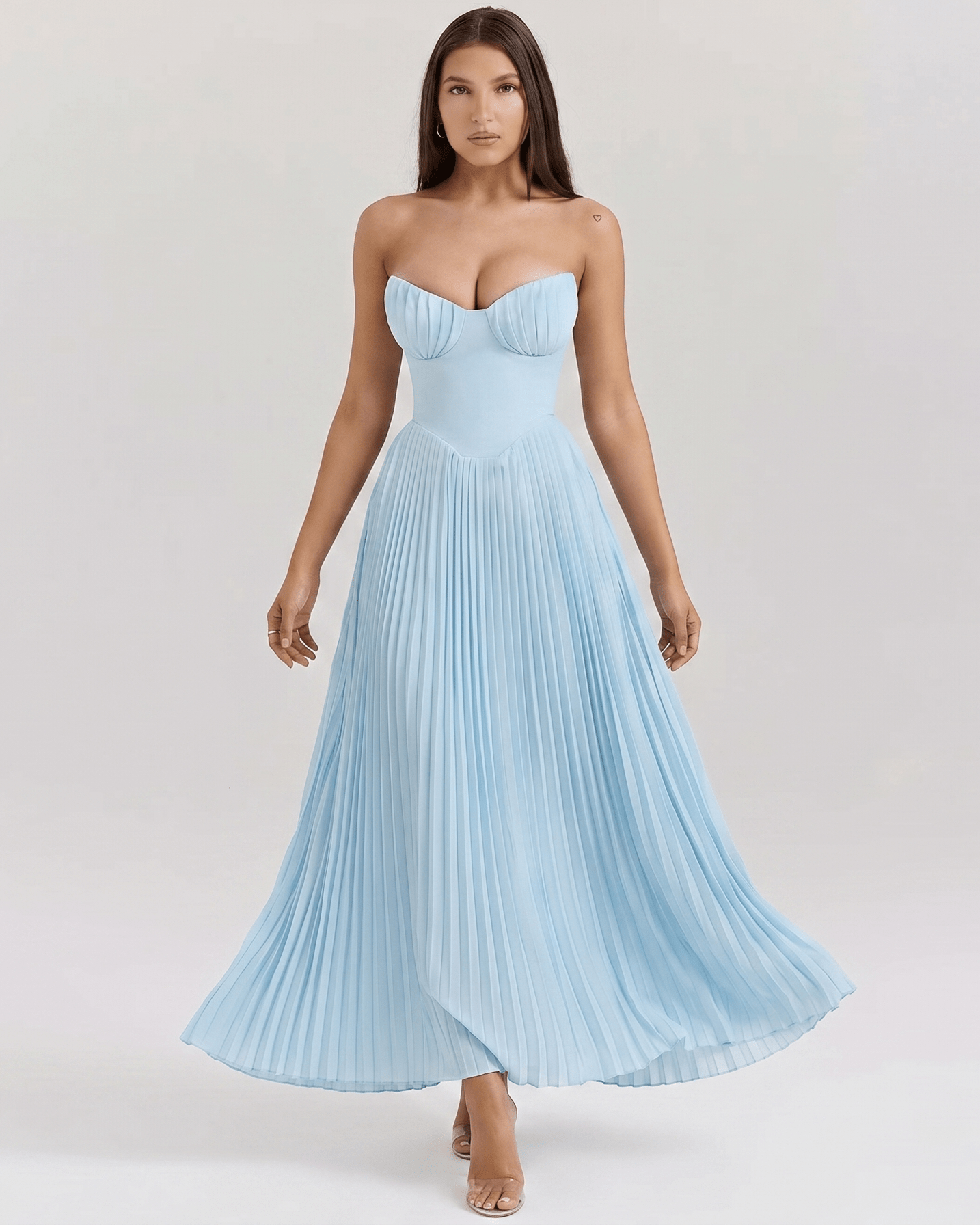 Women's Corset Midi Gown Spaghetti Strap Ruched Bust  Evergreen Outfits White / S