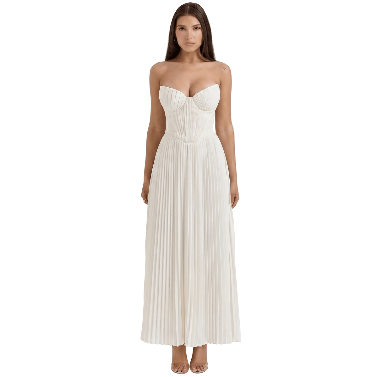 Midi Gown Women Corset Fit Spaghetti Strap Ruched Bust - Evergreen Outfits - Women Midi Dress