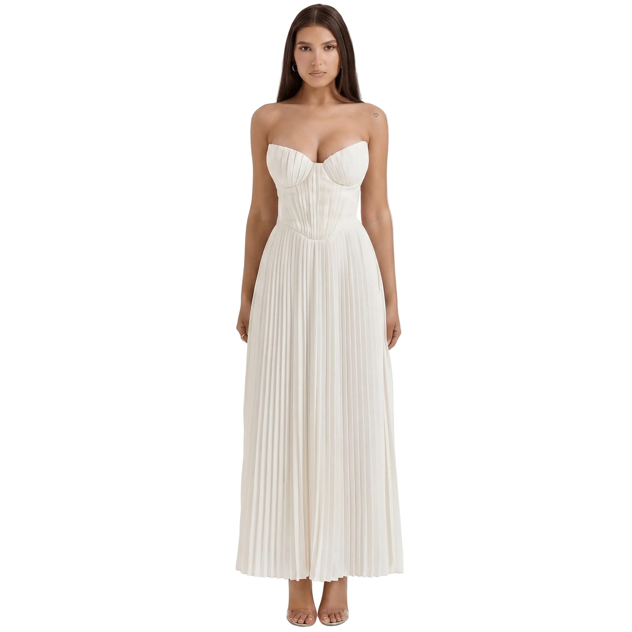 Midi Gown Women Corset Fit Spaghetti Strap Ruched Bust - Evergreen Outfits - Women Midi Dress