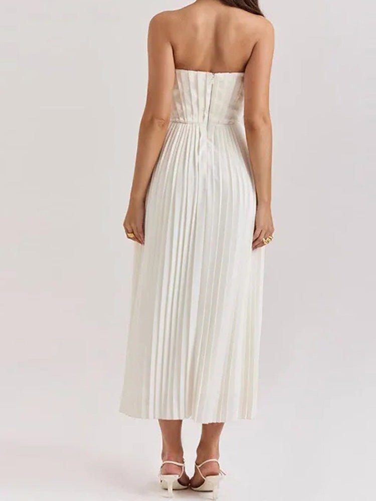 Midi Gown Women Corset Fit Spaghetti Strap Ruched Bust - Evergreen Outfits - Women Midi Dress