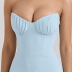 Midi Gown Women Corset Fit Spaghetti Strap Ruched Bust - Evergreen Outfits - Women Midi Dress