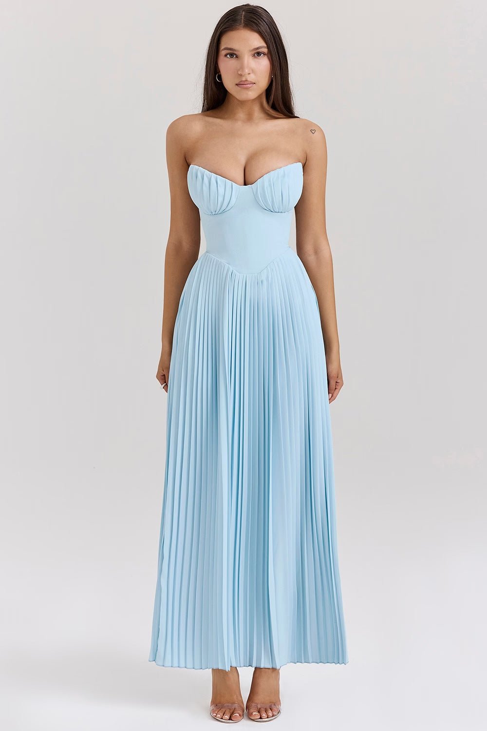 ruched bust dress Women's Corset Midi Gown Spaghetti Strap Ruched Bust – Evergreen Outfits