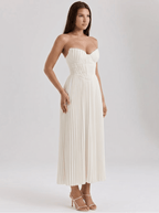 Midi Gown Women Corset Fit Spaghetti Strap Ruched Bust - Evergreen Outfits - Women Midi Dress