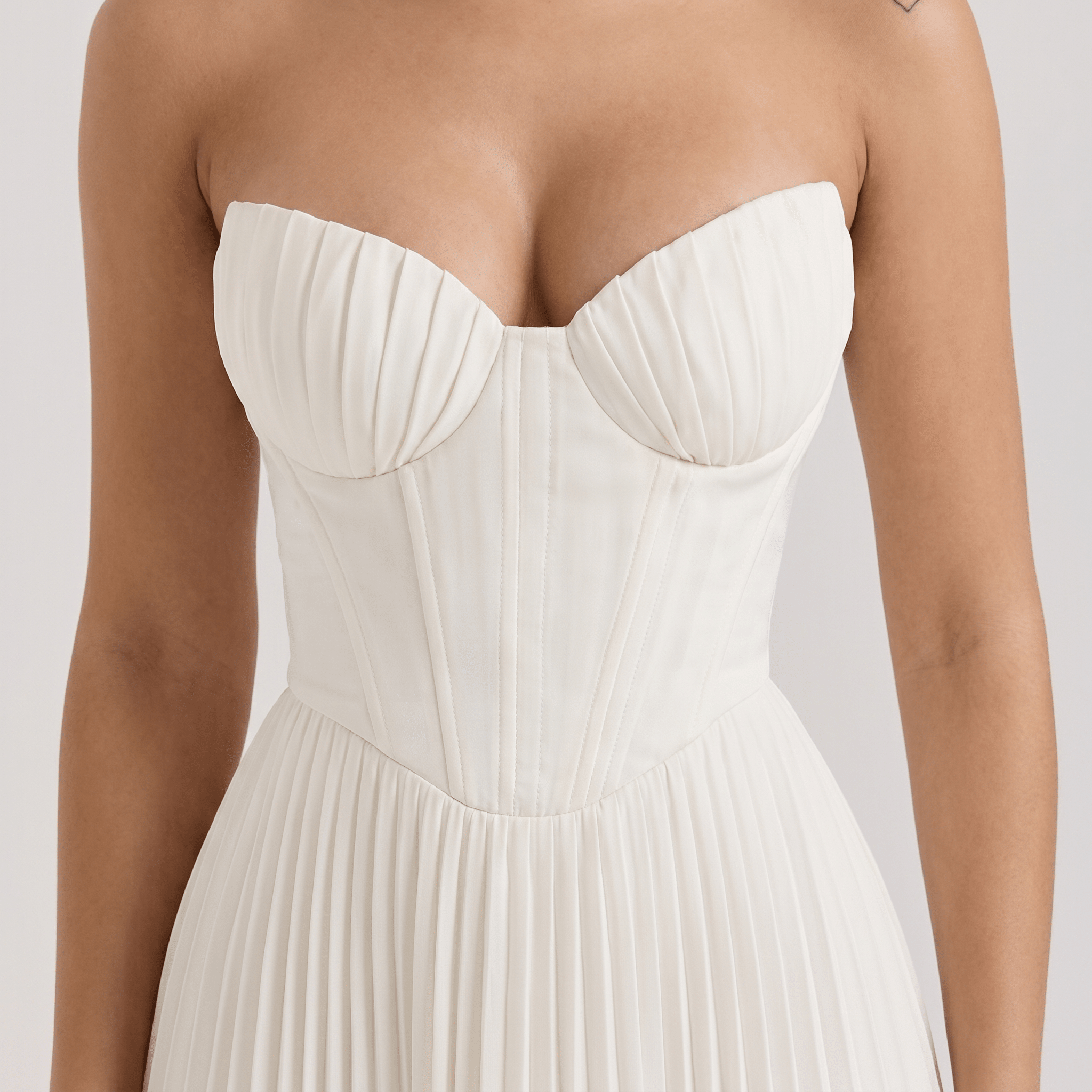 Midi Gown Women Corset Fit Spaghetti Strap Ruched Bust - Evergreen Outfits - Women Midi Dress