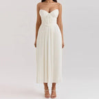 Midi Gown Women Corset Fit Spaghetti Strap Ruched Bust - Evergreen Outfits - Women Midi Dress