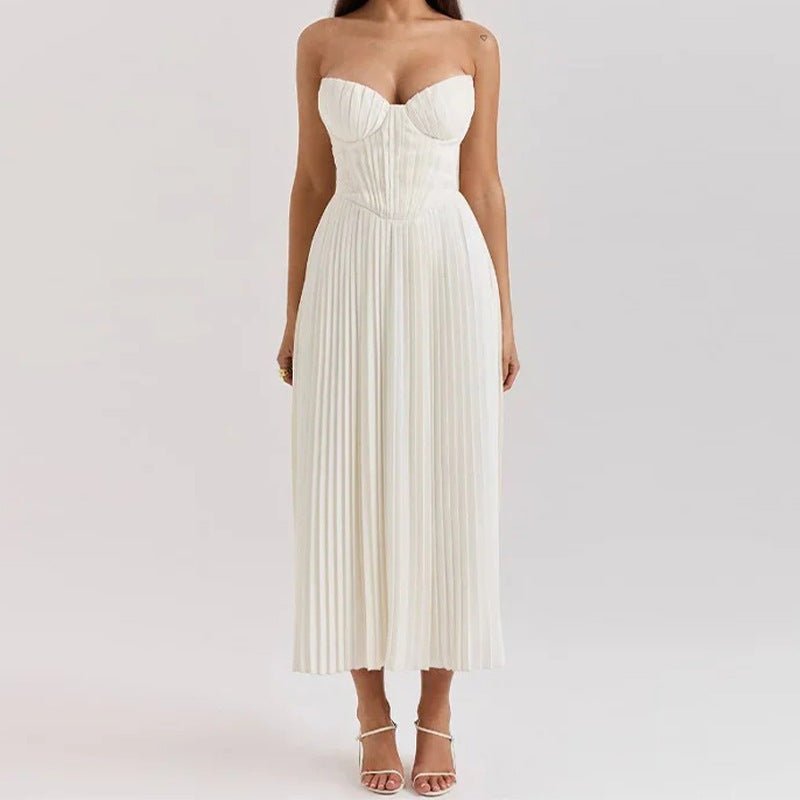 Midi Gown Women Corset Fit Spaghetti Strap Ruched Bust - Evergreen Outfits - Women Midi Dress
