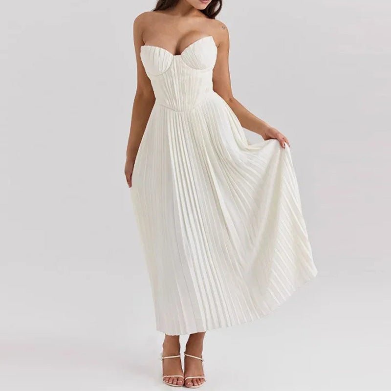 Midi Gown Women Corset Fit Spaghetti Strap Ruched Bust - Evergreen Outfits - Women Midi Dress