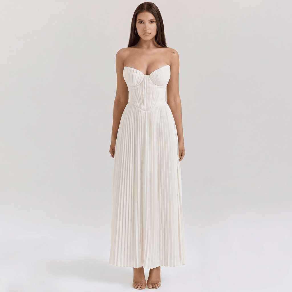 Midi Gown Women Corset Fit Spaghetti Strap Ruched Bust - Evergreen Outfits - Women Midi Dress