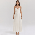 Midi Gown Women Corset Fit Spaghetti Strap Ruched Bust - Evergreen Outfits - Women Midi Dress