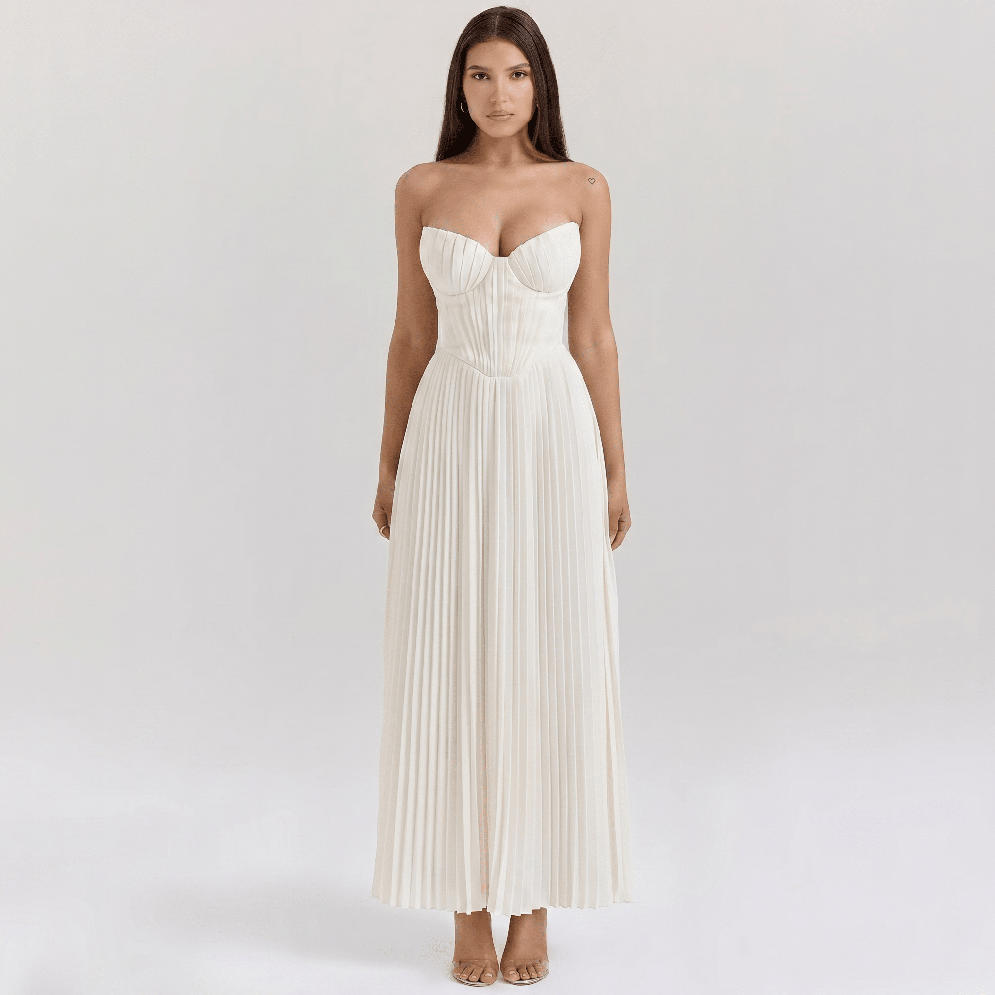Midi Gown Women Corset Fit Spaghetti Strap Ruched Bust - Evergreen Outfits - Women Midi Dress
