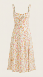 Midi Sundress Women A - Line Fit Sweetheart Neck Lace - Up - Evergreen Outfits - Women Midi Dress