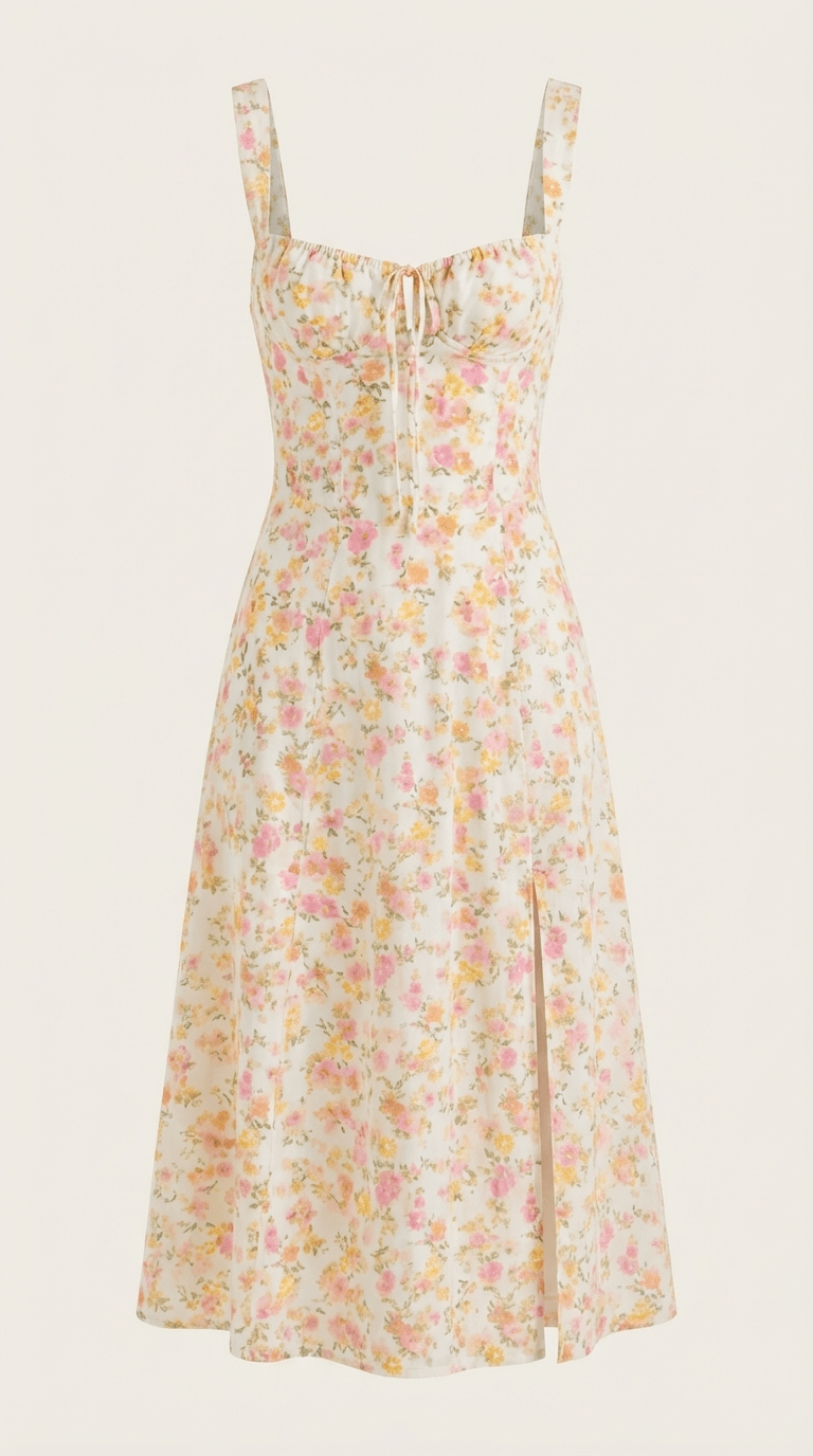 Midi Sundress Women A - Line Fit Sweetheart Neck Lace - Up - Evergreen Outfits - Women Midi Dress