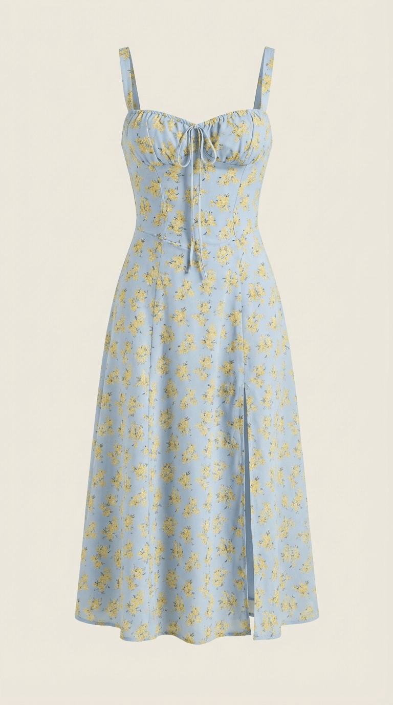 Midi Sundress Women A - Line Fit Sweetheart Neck Lace - Up - Evergreen Outfits - Women Midi Dress