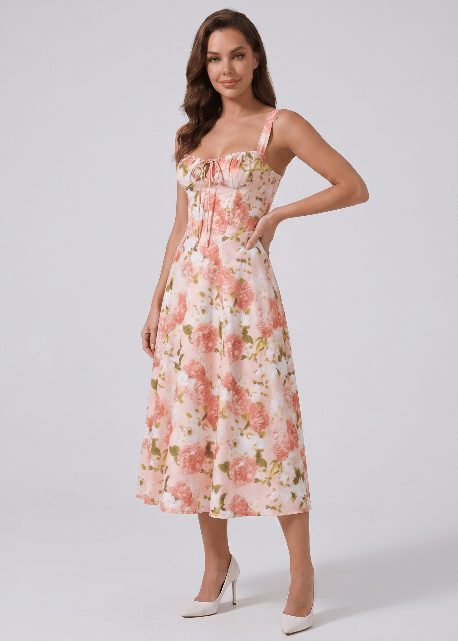 Midi Sundress Women A - Line Fit Sweetheart Neck Lace - Up - Evergreen Outfits - Women Midi Dress