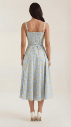 Midi Sundress Women A - Line Fit Sweetheart Neck Lace - Up - Evergreen Outfits - Women Midi Dress