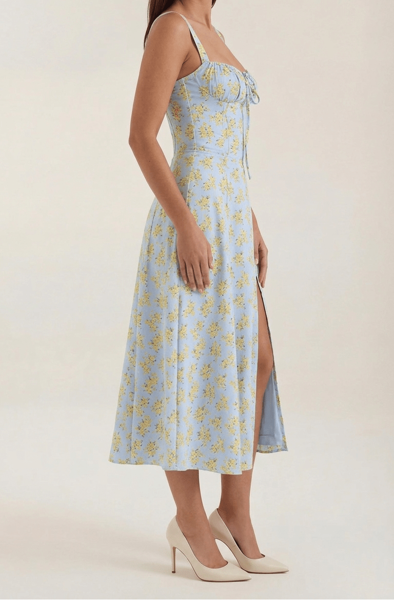Midi Sundress Women A - Line Fit Sweetheart Neck Lace - Up - Evergreen Outfits - Women Midi Dress