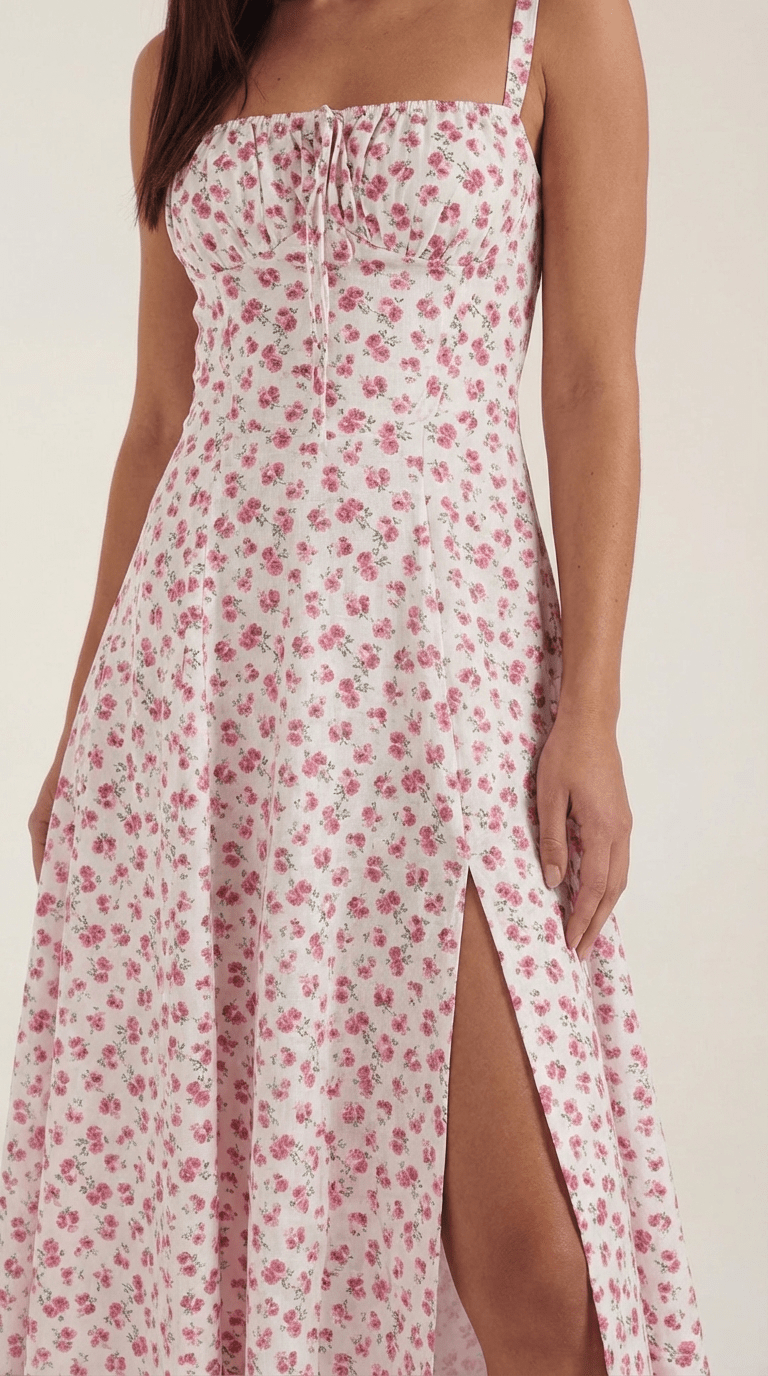 Midi Sundress Women A - Line Fit Sweetheart Neck Lace - Up - Evergreen Outfits - Women Midi Dress