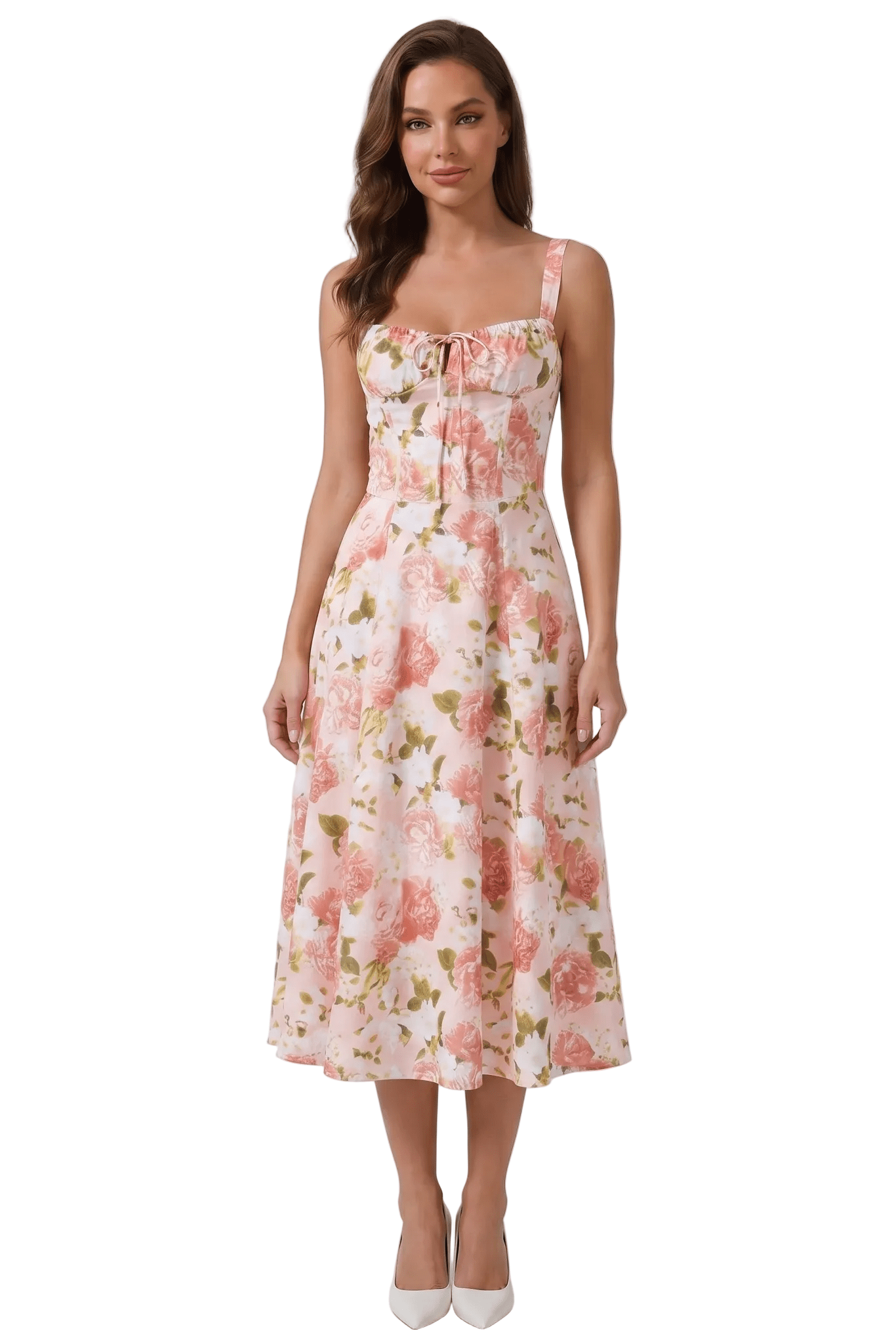 Midi Sundress Women A - Line Fit Sweetheart Neck Lace - Up - Evergreen Outfits - Women Midi Dress