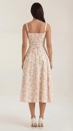 Midi Sundress Women A - Line Fit Sweetheart Neck Lace - Up - Evergreen Outfits - Women Midi Dress