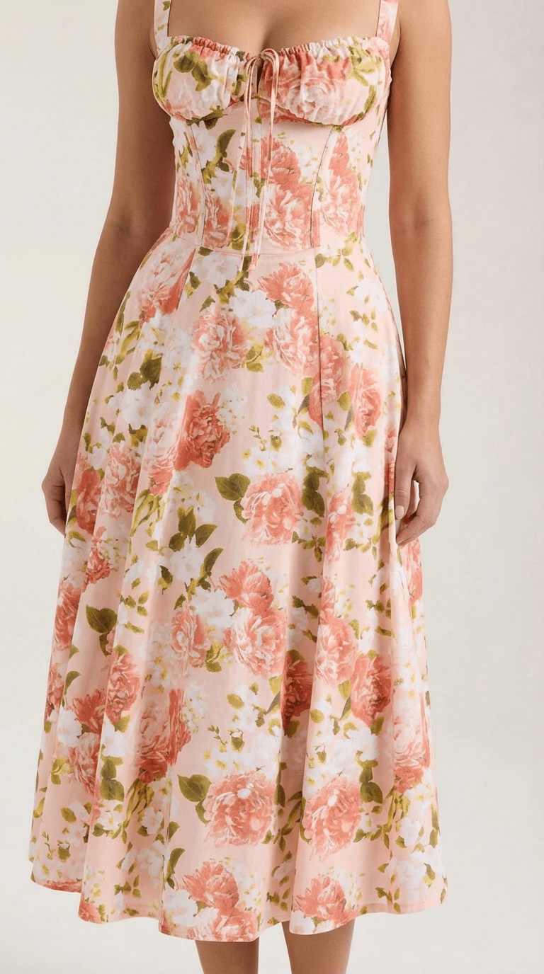 Midi Sundress Women A - Line Fit Sweetheart Neck Lace - Up - Evergreen Outfits - Women Midi Dress