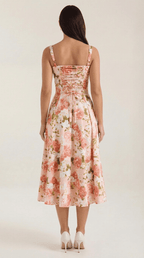 Midi Sundress Women A - Line Fit Sweetheart Neck Lace - Up - Evergreen Outfits - Women Midi Dress