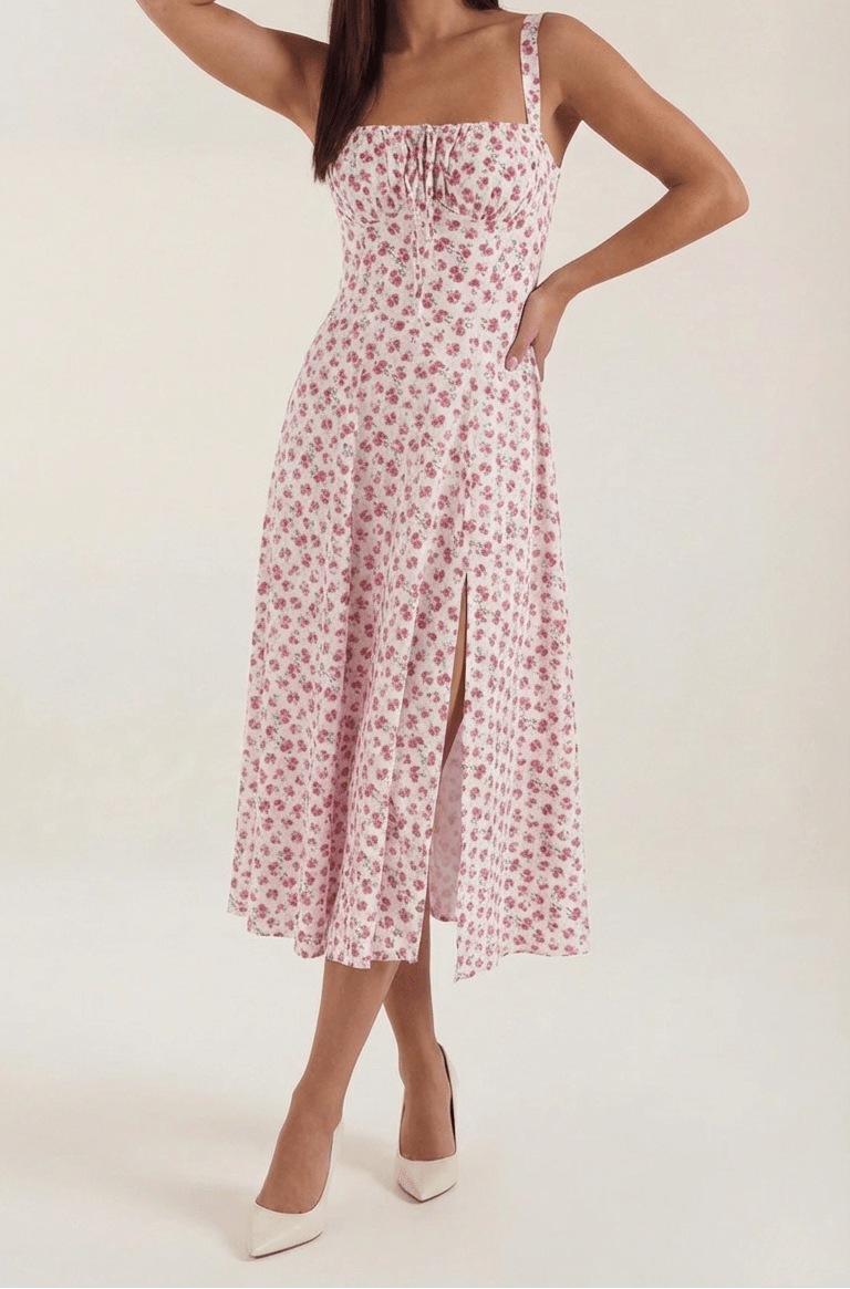 Midi Sundress Women A - Line Fit Sweetheart Neck Lace - Up - Evergreen Outfits - Women Midi Dress