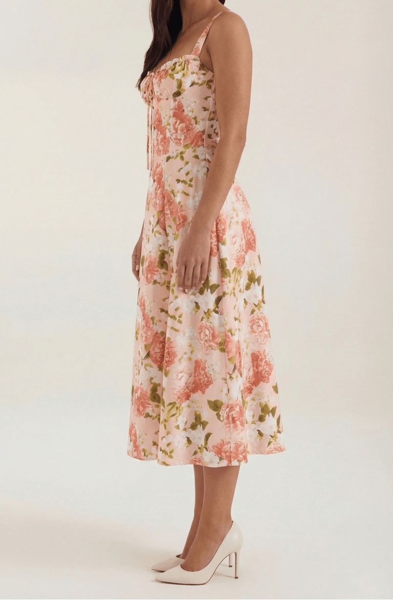 Midi Sundress Women A - Line Fit Sweetheart Neck Lace - Up - Evergreen Outfits - Women Midi Dress