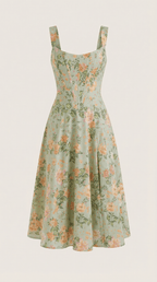 Midi Sundress Women Sweetheart Neckline Front Detail - Evergreen Outfits - Women Midi Dress