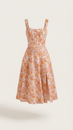Midi Sundress Women Sweetheart Neckline Front Detail - Evergreen Outfits - Women Midi Dress