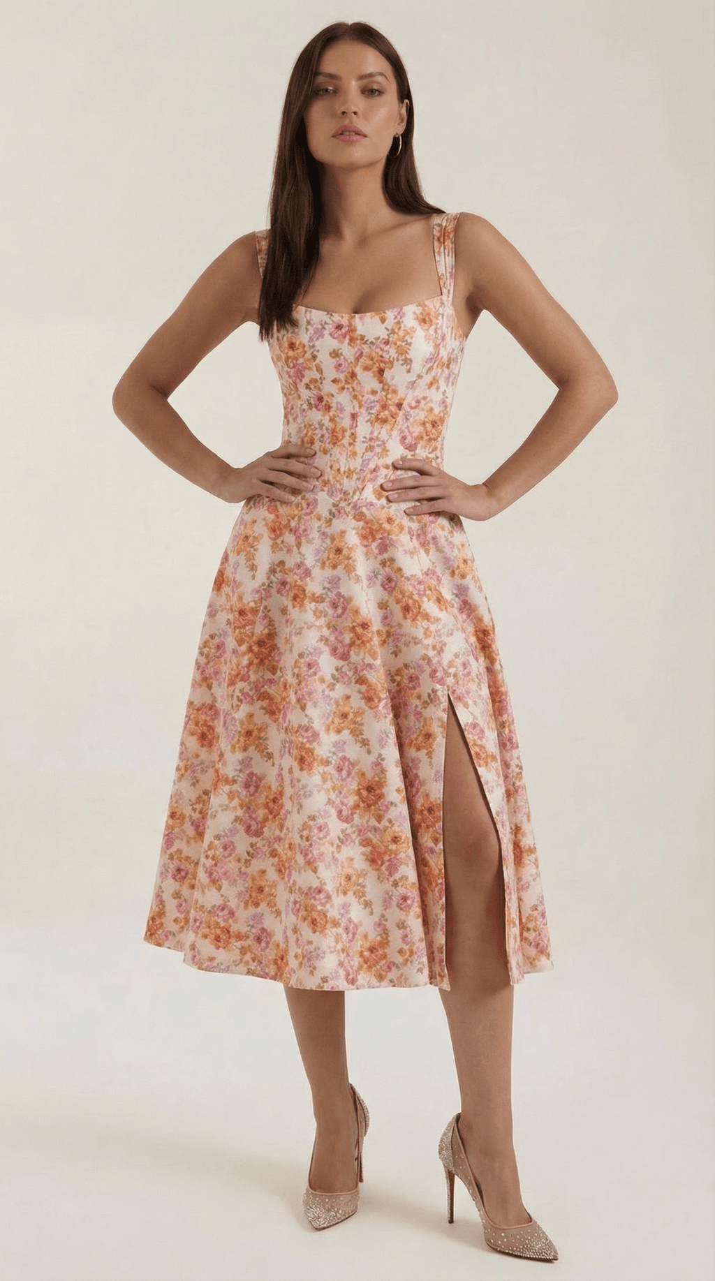 Midi Sundress Women Sweetheart Neckline Front Detail - Evergreen Outfits - Women Midi Dress