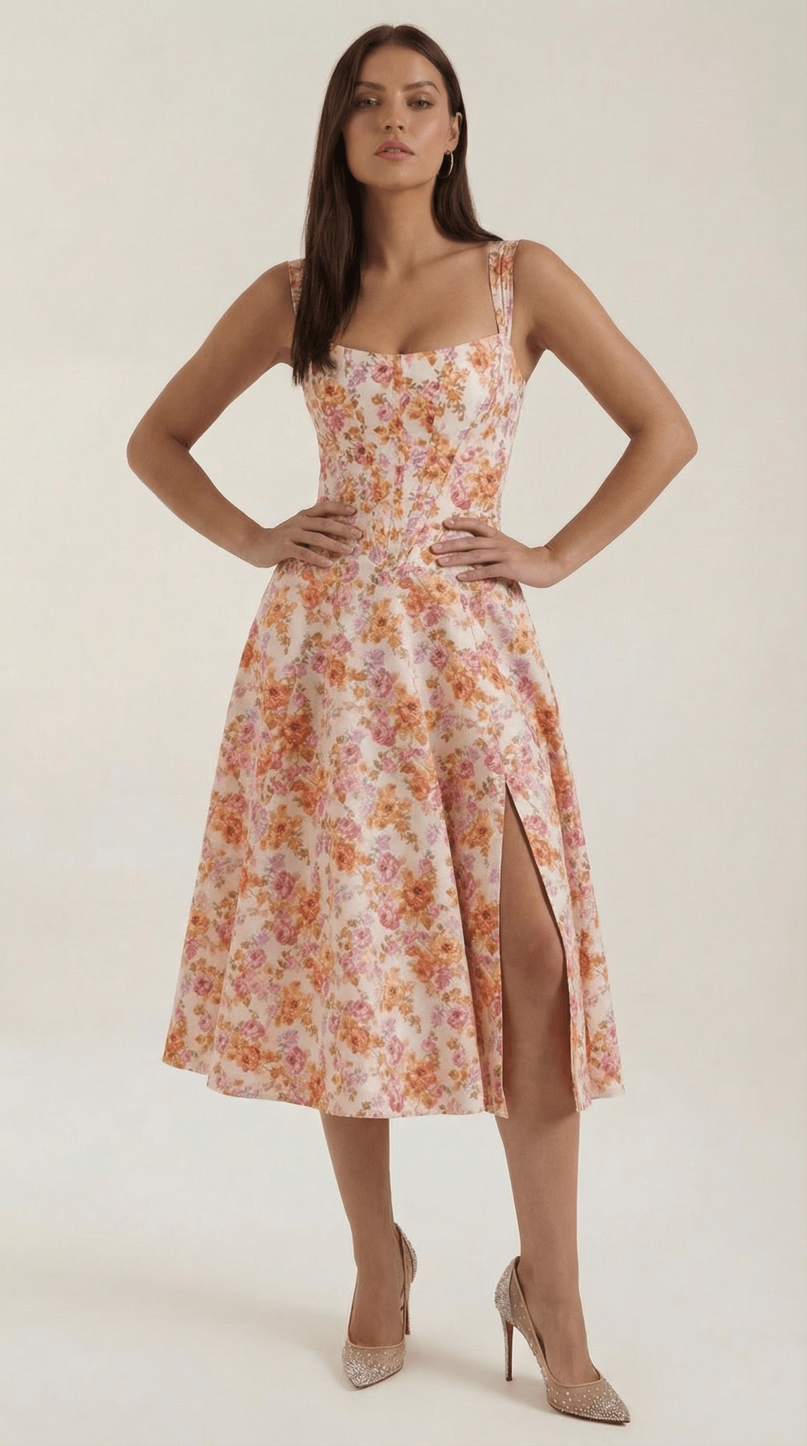 Midi Sundress Women Sweetheart Neckline Front Detail - Evergreen Outfits - Women Midi Dress
