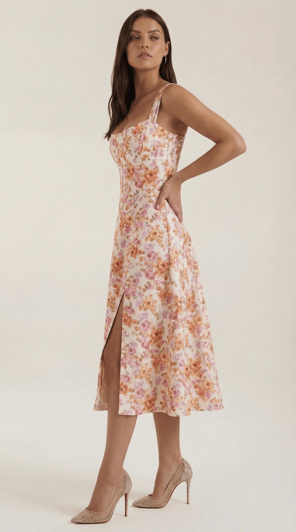 Midi Sundress Women Sweetheart Neckline Front Detail - Evergreen Outfits - Women Midi Dress
