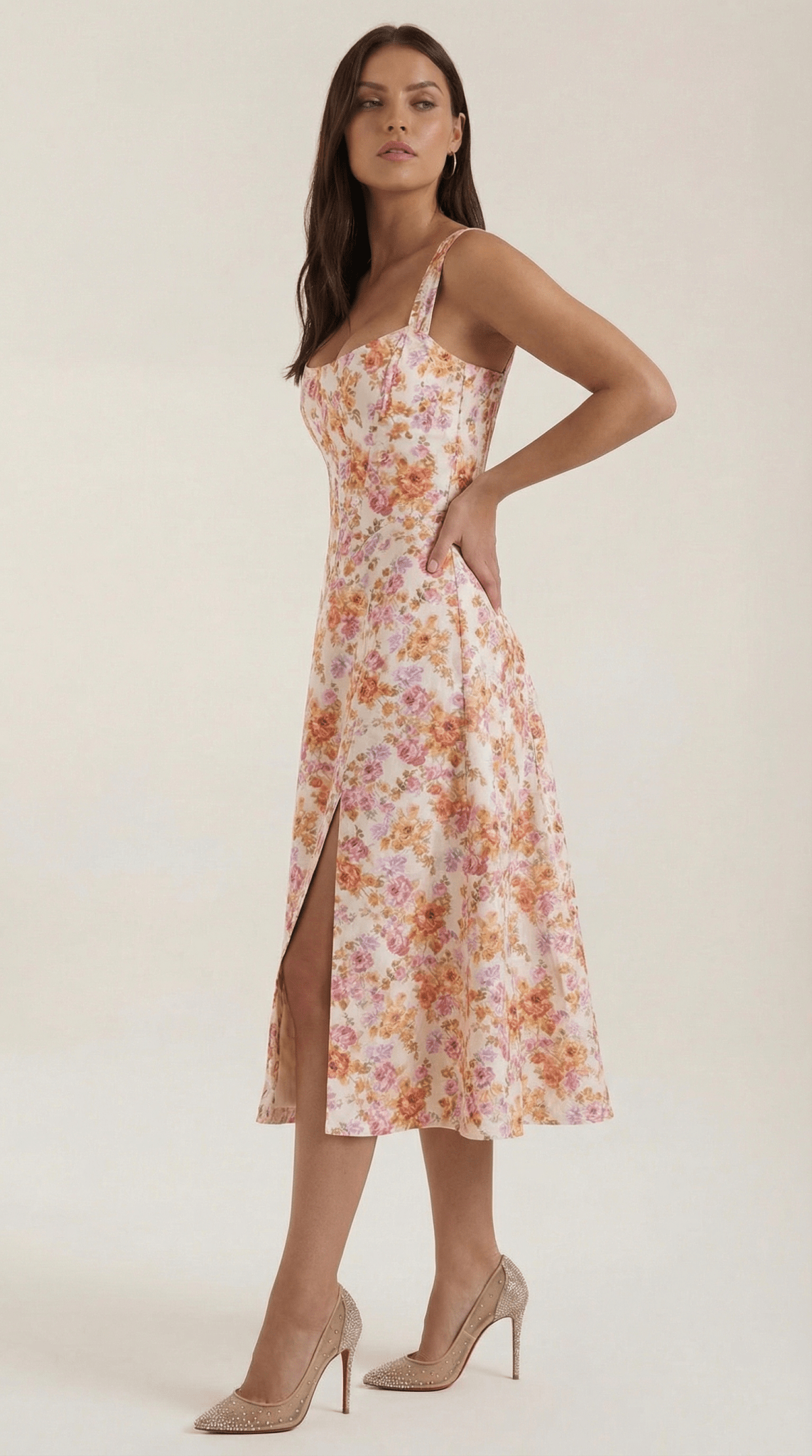 Midi Sundress Women Sweetheart Neckline Front Detail - Evergreen Outfits - Women Midi Dress