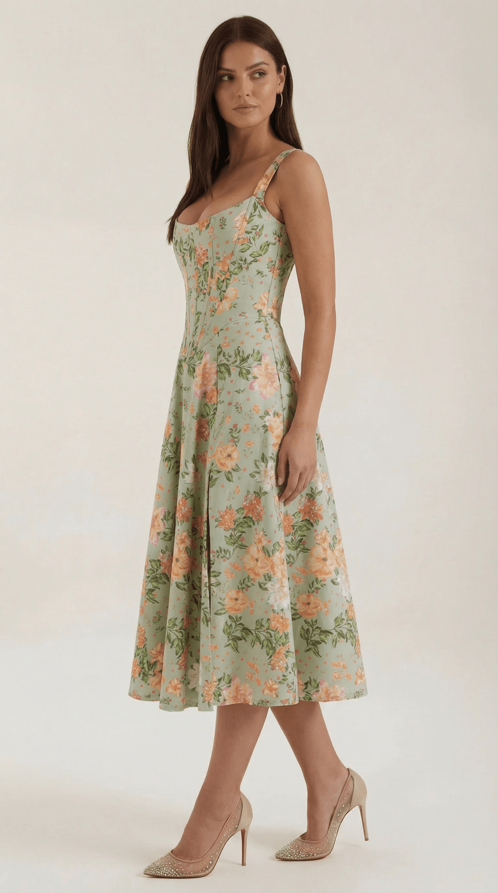 Midi Sundress Women Sweetheart Neckline Front Detail - Evergreen Outfits - Women Midi Dress