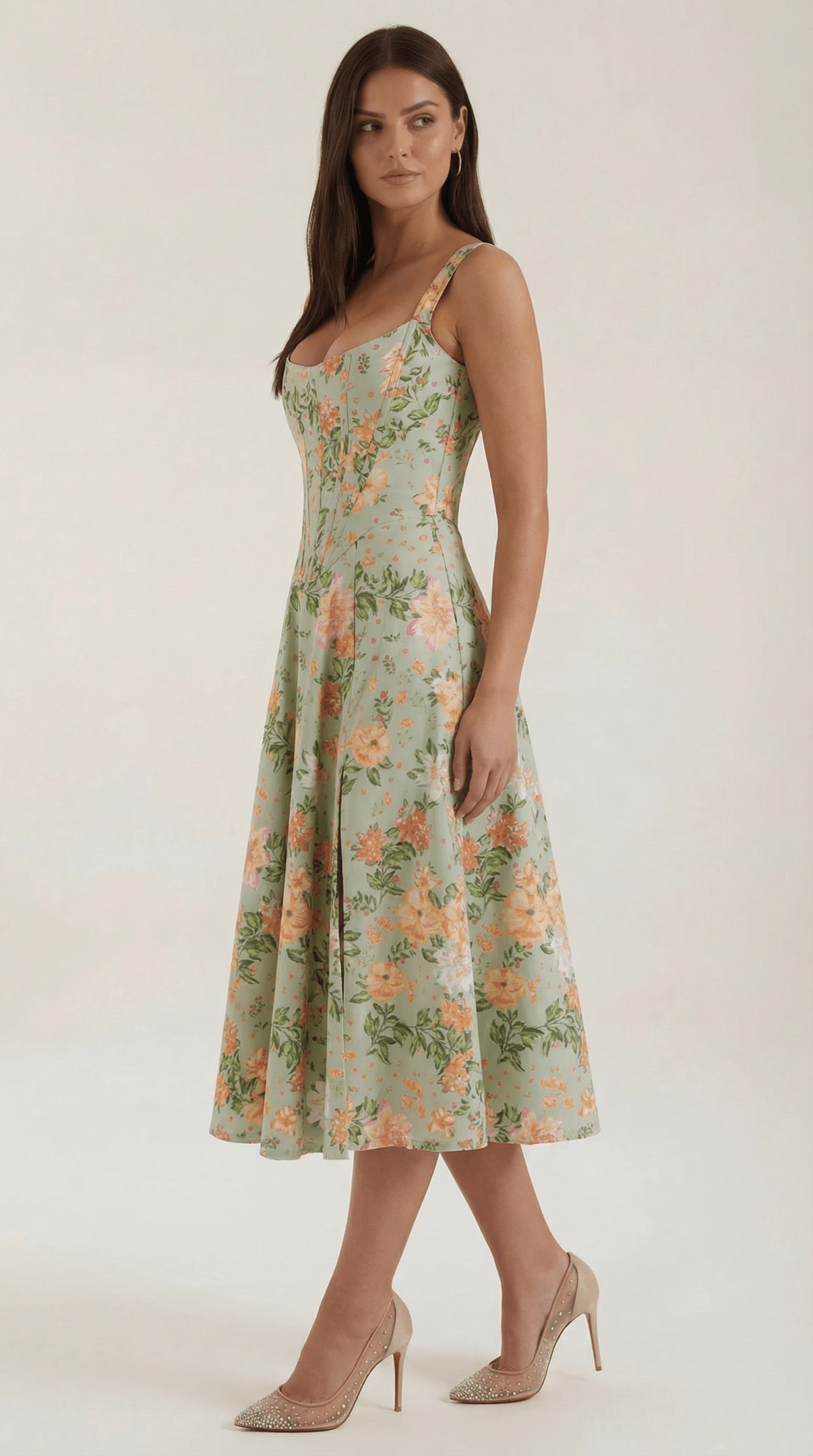 Midi Sundress Women Sweetheart Neckline Front Detail - Evergreen Outfits - Women Midi Dress