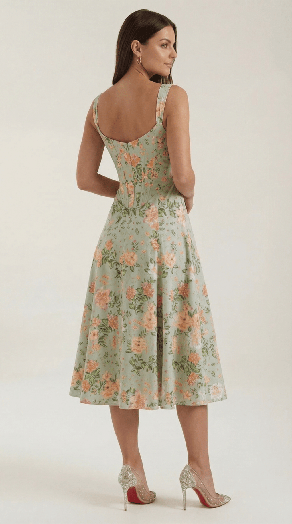 Midi Sundress Women Sweetheart Neckline Front Detail - Evergreen Outfits - Women Midi Dress