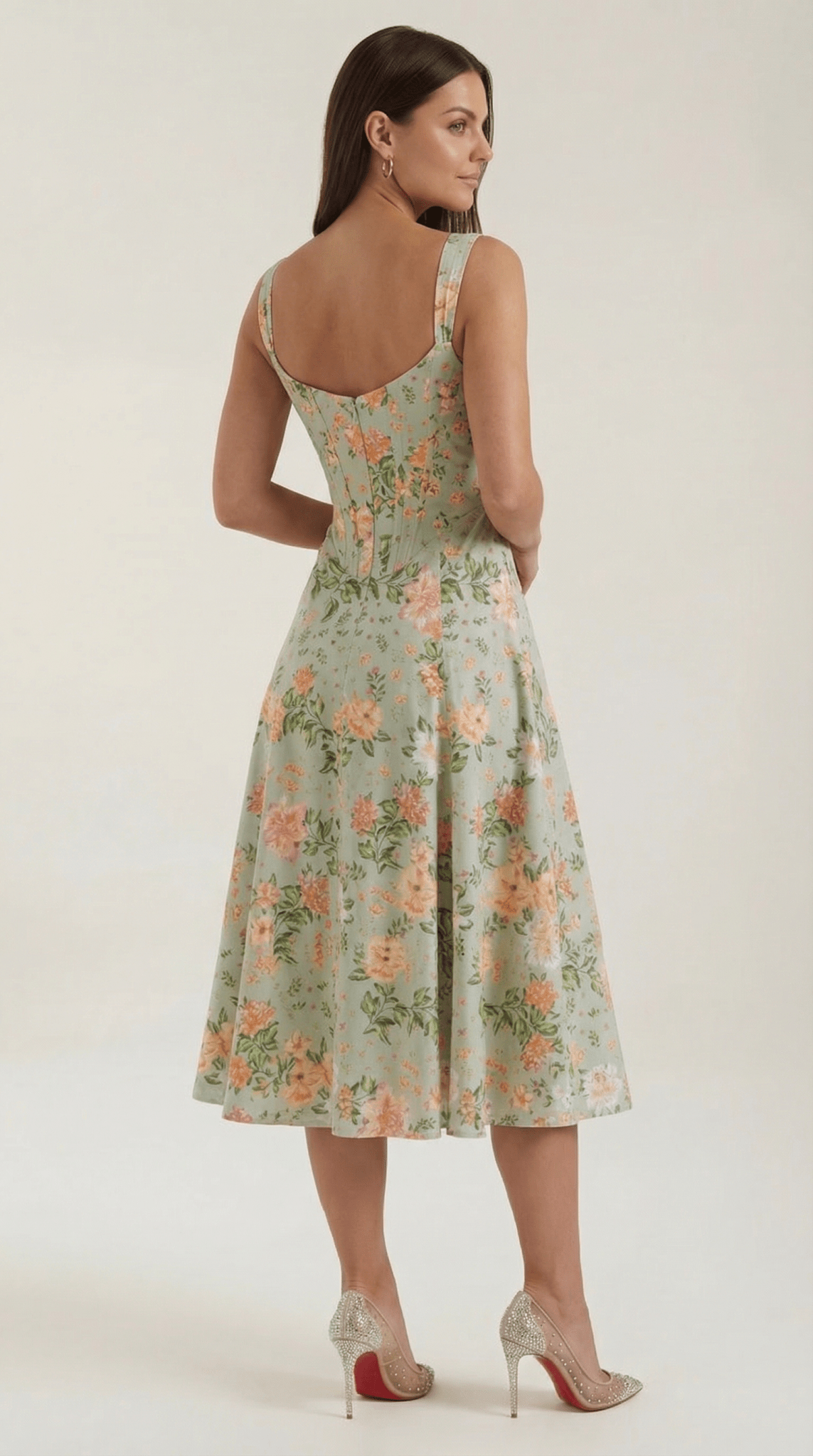 Midi Sundress Women Sweetheart Neckline Front Detail - Evergreen Outfits - Women Midi Dress