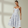 Midi Sundress Women Sweetheart Neckline Lace Up Front - Evergreen Outfits - Women Midi Dress