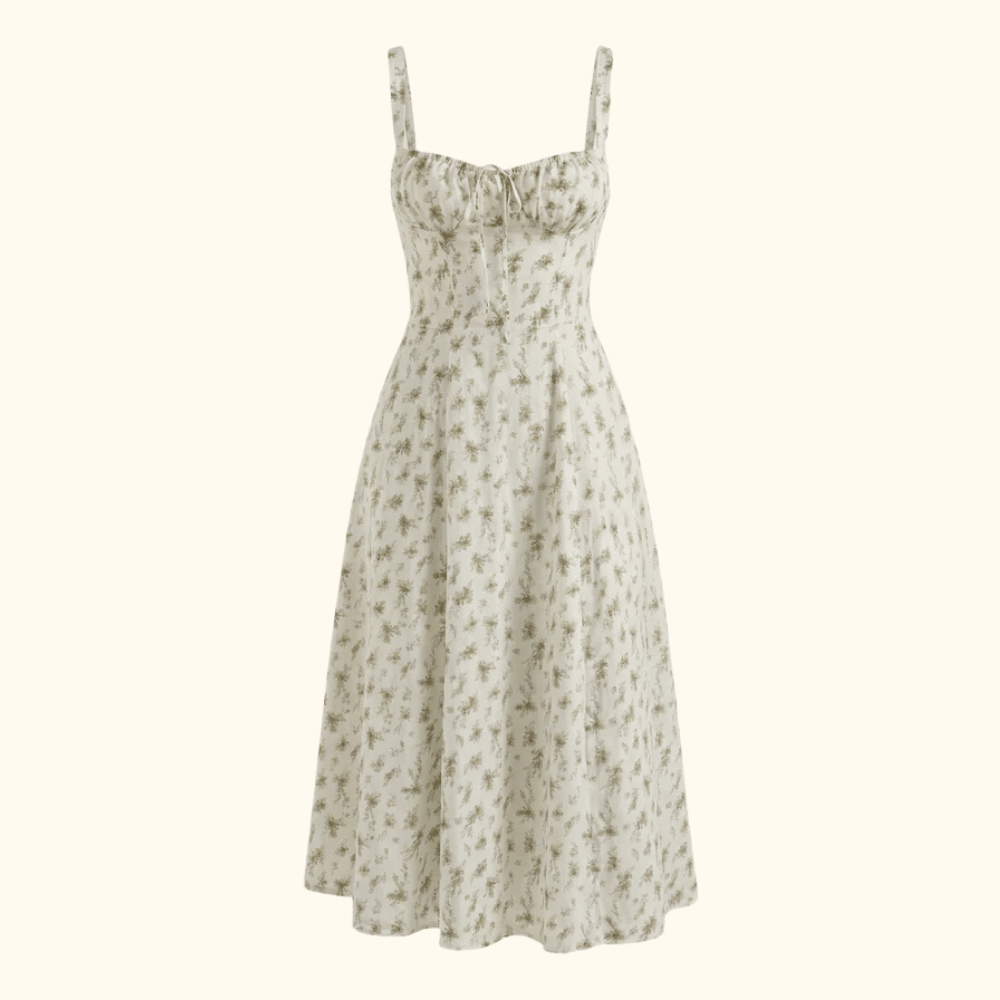 Midi Sundress Women Sweetheart Neckline Lace Up Front - Evergreen Outfits - Women Midi Dress