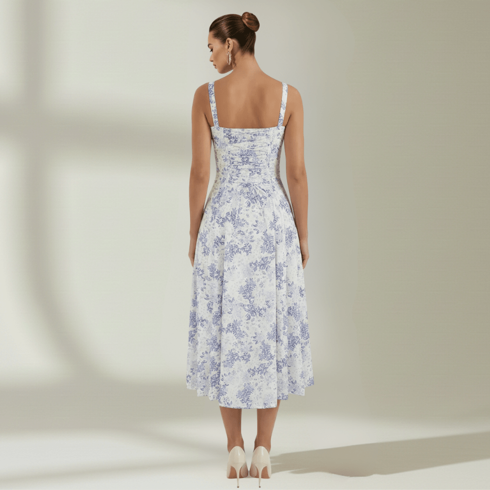 Midi Sundress Women Sweetheart Neckline Lace Up Front - Evergreen Outfits - Women Midi Dress