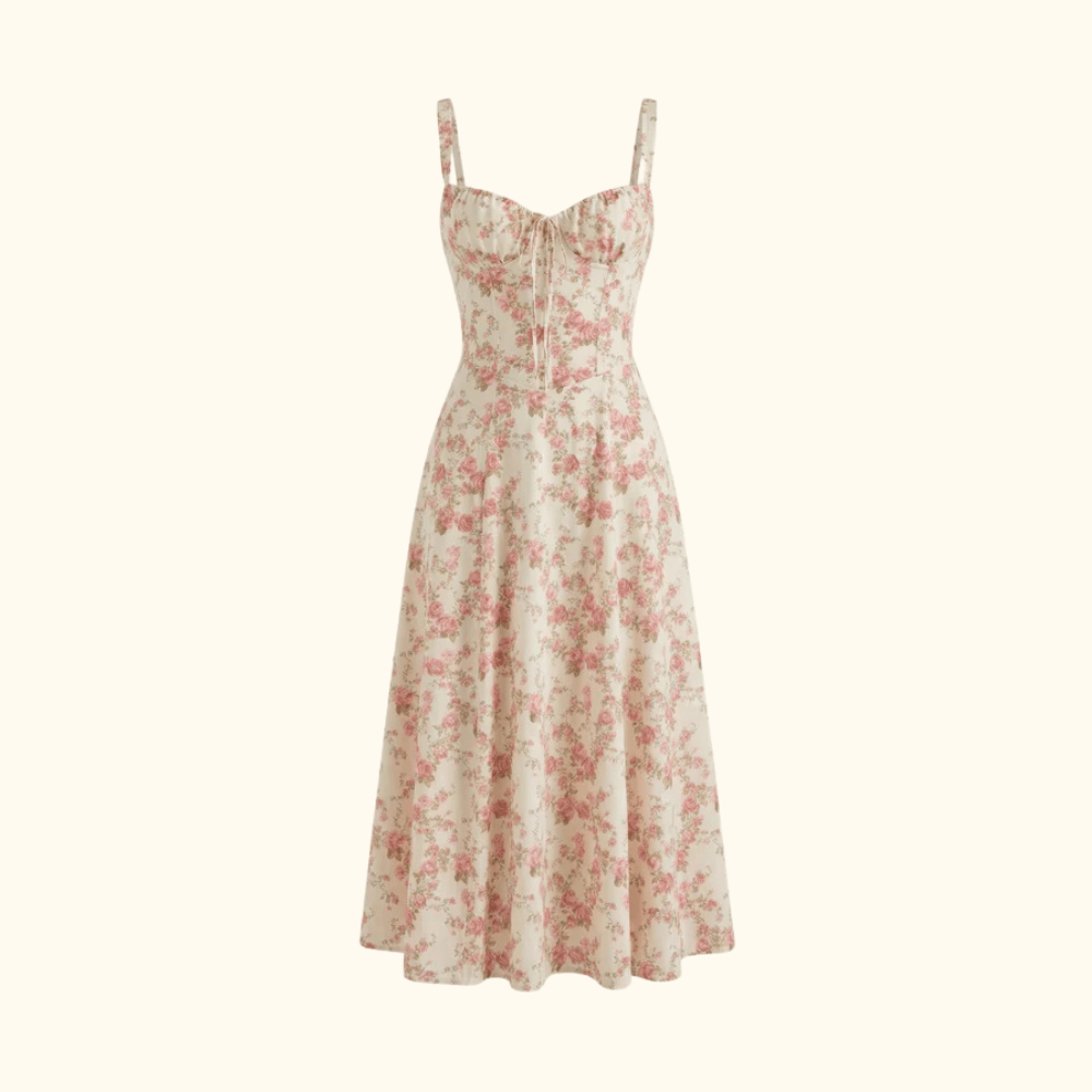 Midi Sundress Women Sweetheart Neckline Lace Up Front - Evergreen Outfits - Women Midi Dress