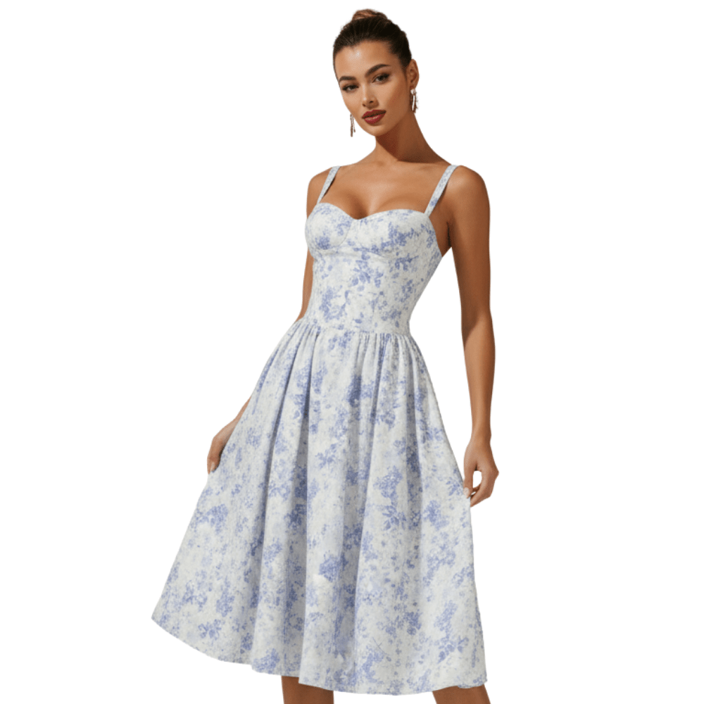 Midi Sundress Women Sweetheart Neckline Lace Up Front - Evergreen Outfits - Women Midi Dress