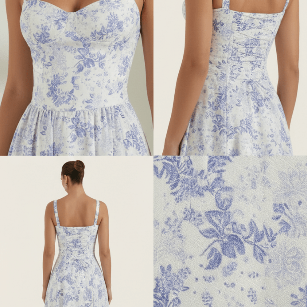 Midi Sundress Women Sweetheart Neckline Lace Up Front - Evergreen Outfits - Women Midi Dress