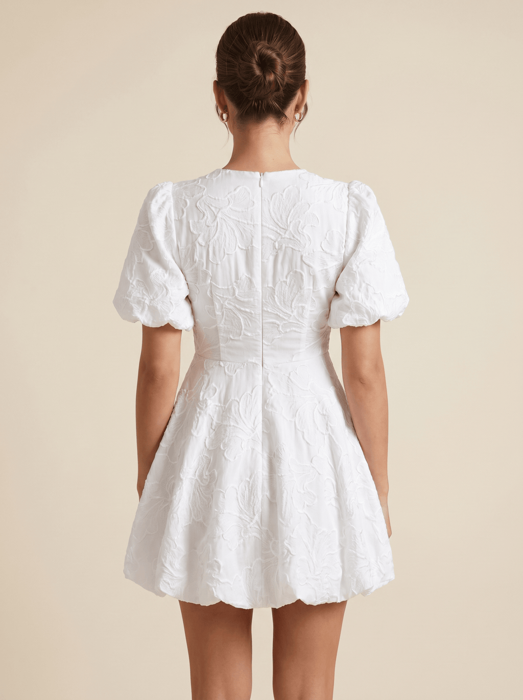 Mini Dress Women A Line V Neck Puff Sleeve Floral Design - Evergreen Outfits - Women Mini Dress
