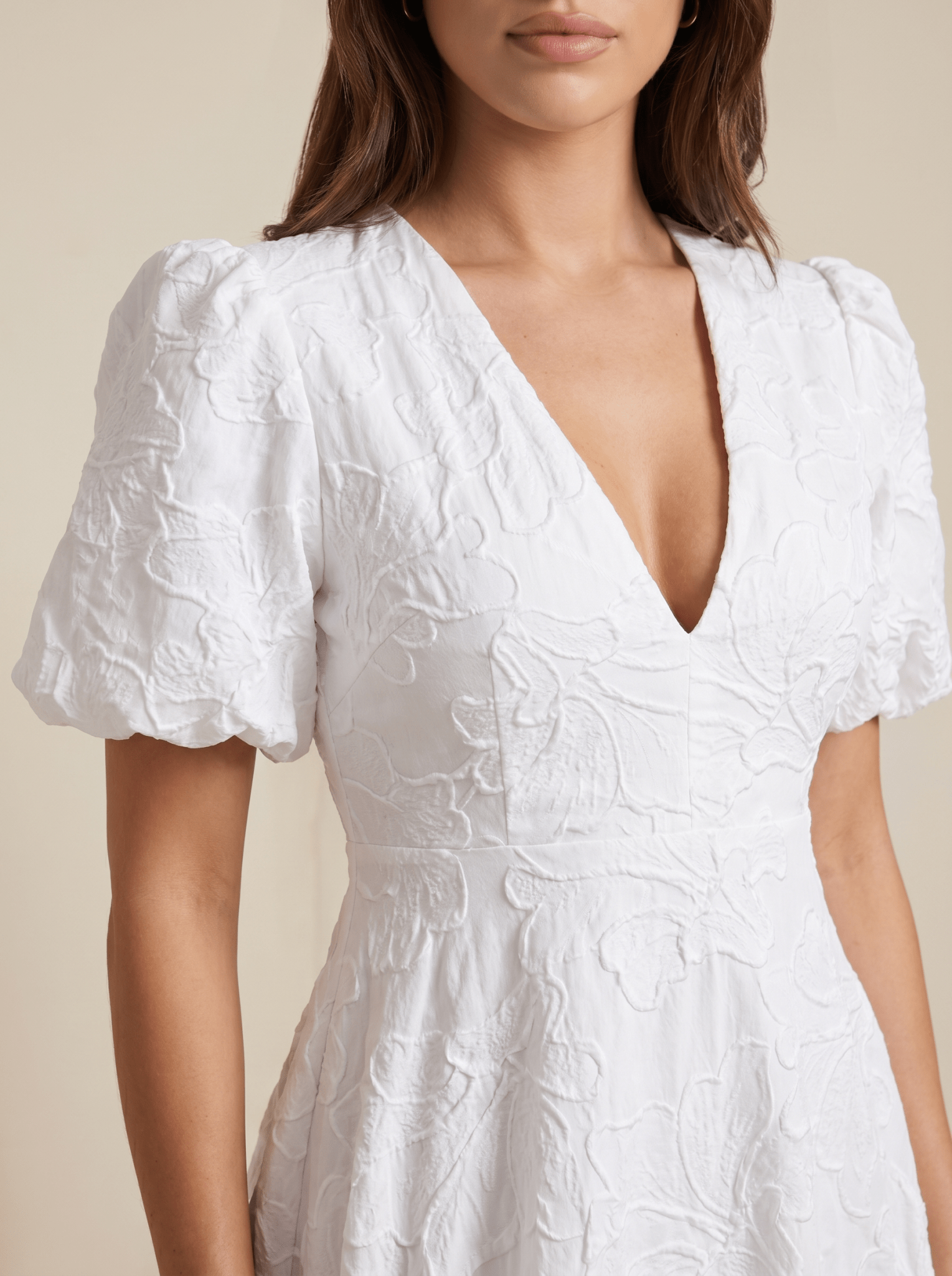 Mini Dress Women A Line V Neck Puff Sleeve Floral Design - Evergreen Outfits - Women Mini Dress