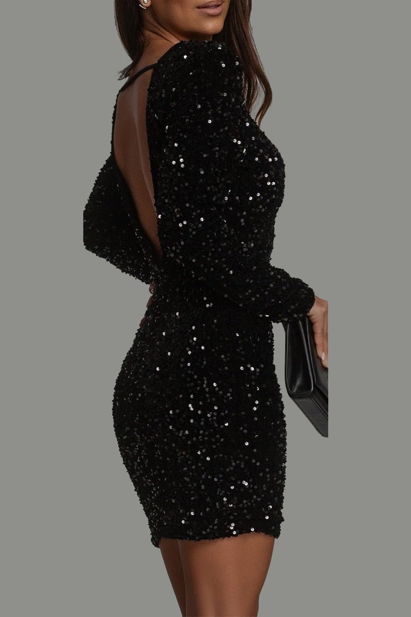 Mini Dress Women Backless Glitter Design Short Length - Evergreen Outfits - Women Mini Dress