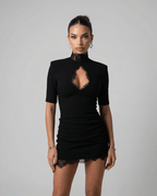 Mini Dress Women Bodycon Fit High Collar Half Sleeves - Evergreen Outfits - Women Mini Dress