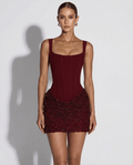 Mini Dress Women Corset Bodice Lace Up Closure Detail - Evergreen Outfits - Women Mini Dress