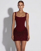 Mini Dress Women Corset Bodice Lace Up Closure Detail - Evergreen Outfits - Women Mini Dress