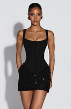 Mini Dress Women Corset Bodice Lace Up Closure Detail - Evergreen Outfits - Women Mini Dress